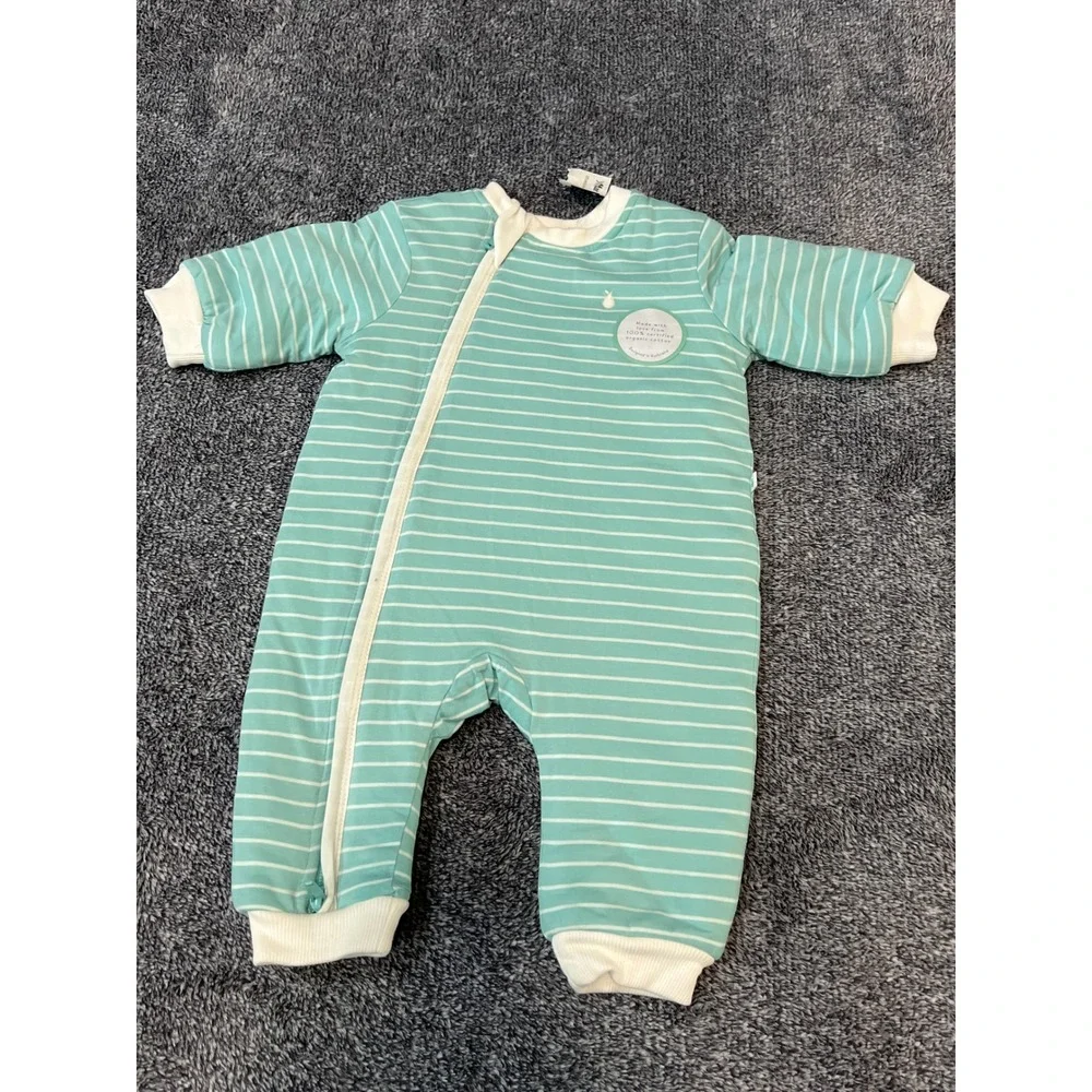 LittleGreen & Co. Baby Teal Striped Organic Cotton Padded Sleepsuit 2.0 TOG 3-6M